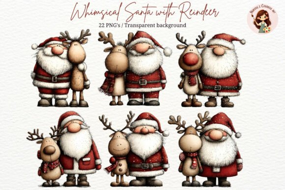 Download Whimsical Santa Claus with Reindeer PNG - Santa claus Collection